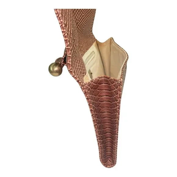 Vintage Zambos & Siega Faux Snakeskin Brown Clutch Bag Metal Handle 13x8x1.5 - Picture 5 of 9